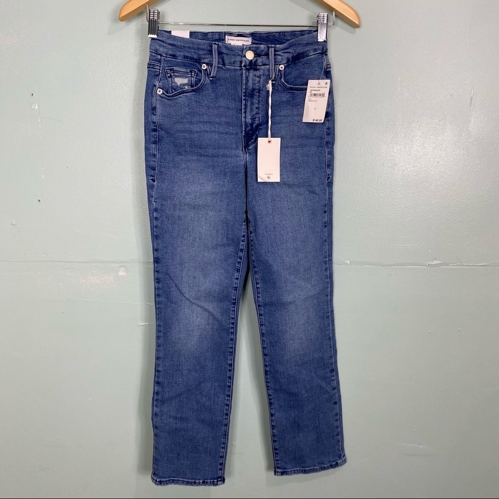Good American Straight Split Pockets High Rise Jeans‎